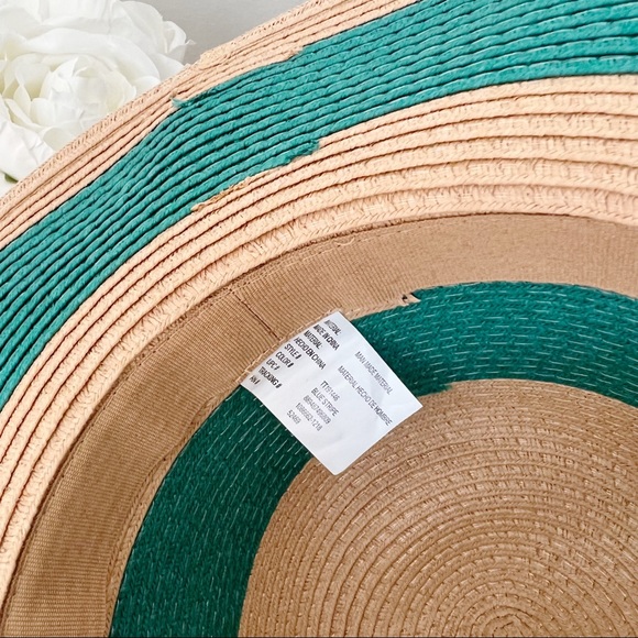 Sun Hat Pom Pom Stripe Teal Tan One Size - Picture 7 of 8